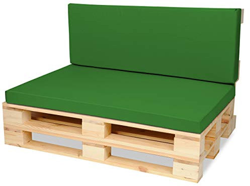 SuperKissen24. Palettenkissen Palettenauflagen Sitzkissen - 120x80 cm und Rückenlehne 120x40 cm - Outdoor und Indoor - grün
