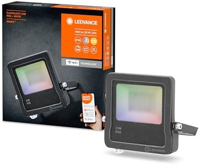 LEDVANCE Smarte LED Aussenleuchte mit WiFi Technologie, Flutstrahler für Außen, RGB-Farben änderbar, 20W, aus dunkelgrauem Aluminium, Kompatibel mit Google und Alexa Voice Control, SMART+ WIFI FLOOD