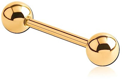 Inoki - Barbell plaqué Or 18 carats avec boules - Jonc/Tige 1.6 mm, Long. int. 16 mm, Boule 5 mm
