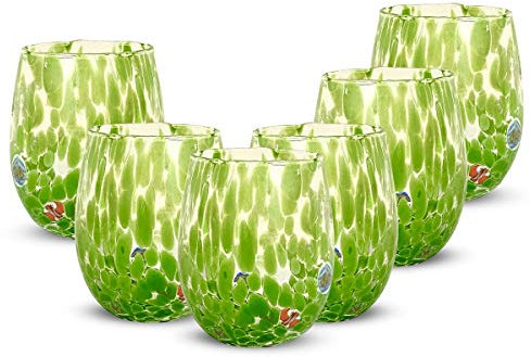 Gocce di Murano 6 Bicchieri Acqua Lavorati Secondo la Tradizione degli Artigiani di Murano, Bicchiere Soffiato e Lavorato a Mano 300 ml - Bicchieri Acqua Vetro Arcobaleno Pioggia