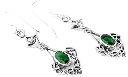 Bohemian Mittelalter Ohrringe DANÁ 4.4 cm Elfenschmuck Smaragd Grüner Kristall 925 Sterlingsilber