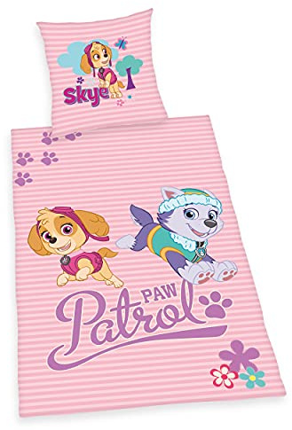 Herding Paw Patrol Bettwäsche-Set, Kopfkissenbezug 80 x 80 cm, Bettbezug 135 x 200 cm, mit leichtläufigem Reißverschluss, Baumwolle/Renforcé