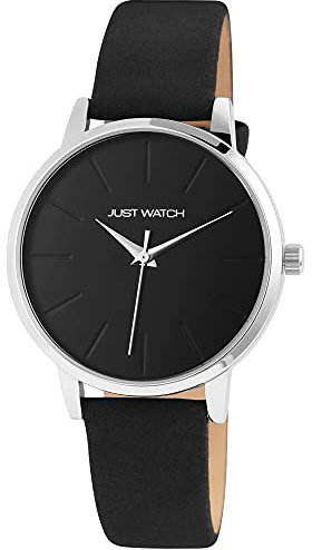 Just Watch Ella Damen-Uhr Echt Leder Dornschließe Analog Quarz elegant JW10093 (schwarz)