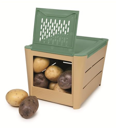 Snips | KARTOFFEL- UND GEMÜSEBEHÄLTER | Braun und grün | 3 kg | 25,5 x 20 x 17,5 cm | Made in Italy | 0% BPA und phthalatfrei