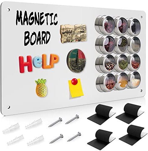 Magnetic Whiteboard for Fridge Magnets, 43.5x30cm(White-1P) | Metal Magnet Board, Easy to Install,Wall Mounted or Sticked by Velcro, Hold Travel Magnets/Photos/Spice, Writable