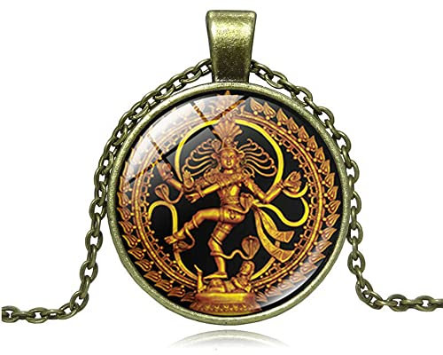 CQHODFYA Tanzende Shiva Nataraja Halskette für Herren Damen mit Anhänger,Hinduistischer Gott Shiva Kette, Schmuck Geschenkidee,Religiöse Halskette 18 Kette+2 Verlängerung-Mit Schmuckschachtel
