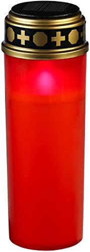 PEARL Grablichter: XXL-Solar-LED-Grabkerze mit Dauerlicht und Akku, 21 cm, rot (Grablicht LED, Solar, Beleuchtung)