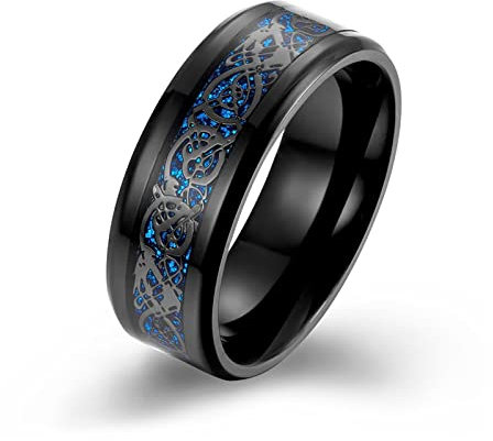 Wycian Ringe Schwarz Herren, Edelstahl Ringe Herren Nibelungen Größe 65 (20.7) Hochzeitsband für Ehefrau Ehemann