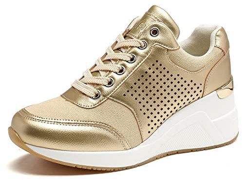 Cestfini Damen Keilsneaker, Keilabsatz Sneaker, Plateau Schnürschuhe, Casual Wedges Turnschuhe für Alltagskleidung