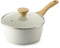 SENSARTE White Ceramic Nonstick Saucepan with Lid 1.5 Quarts, Small Cooking Pot with Stay Cool Handle, Induction Compatible Saucepot, White Granite Coating, Free of Intentionally Added PTFE/PFOA/PFAS