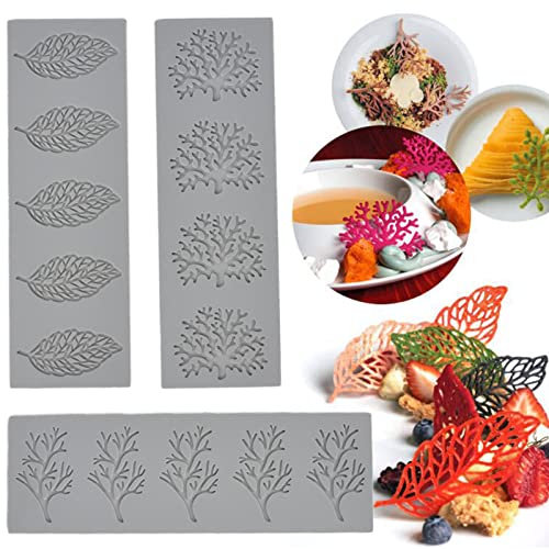 3 Stück Silikonform Blatt Blätter Fondant Kuchenform Dekorative, Backen Silikonformen, Silikon Koralle Blätter Kuchen Prägeformen, Sugarcraft Silikonform für Zuckerpaste, Schokolade, Fondant, Butter