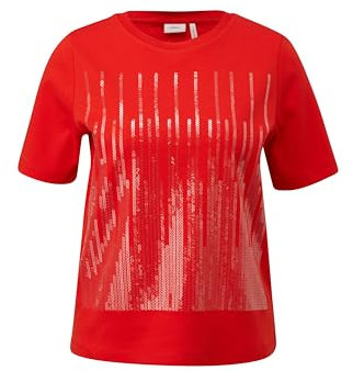 s.Oliver Damen 2144037 T-Shirt mit Pailletten, rot, 42