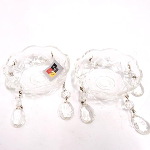 art der zeit Tropfenschale Kristall Glas Behang Prismen 2x Lüsterschale Bobèche Wachsfänger