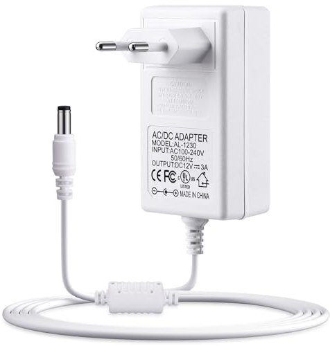 TOBWOLF 12V 3A Wandadapter, DC 12V 3A 36W Wandmontage-Schaltnetzteil, 36 Watt 12V/3A AC/DC-Wandsteckdosen-Stromwandler, 12 Volt AC-zu-DC-Schaltwandtransformator, 5,5 x 2,5 mm und 5,5 x 2,1 mm, weiß