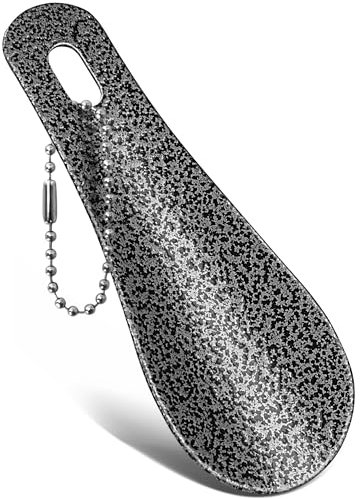 ZOMAKE Chausse-Pieds,10.3cm Petit Chausse Pied Metal Avec Chaîne,Mini Chausse Pied De Voyage Poche Pour Les Femmes Les Enfants Et Les Personnes âgées(Argent-Noir)