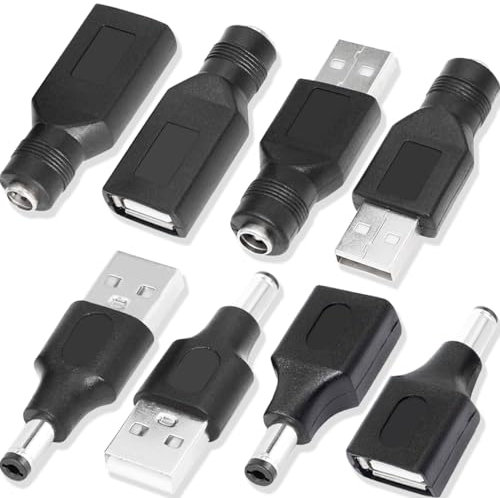 Xiatiaosann USB to DC Power Adapter USB 2.0 Male to DC 5.5mm x 2.1mm Female 5V Connector Charge Plug Barrel Jack for Arduino LED Light Strip for Small DC USB Electronics Charging, 4 Converters, 8 Pcs