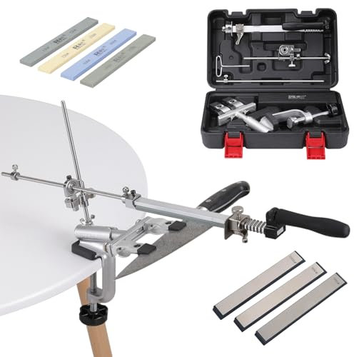 ConBlom Messerschärfer Profi, RX-009 Messerschärfsystem Edelstahl, 360° Flip Drehung mit festem Winkel, Präzise Upgrade Slider, Küchenchef-Messerschärfer Set mit 4 Schleifsteine + 3 Diamantsteine