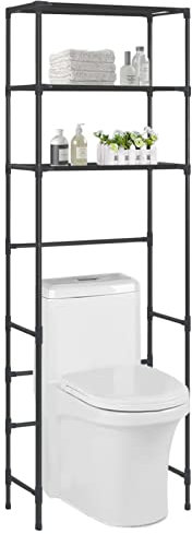Homgoday Waschmaschinenregal 3 Ablagen Toilettenregal Multifunktional Badezimmerregal Überbau Regal für Waschmaschine Toilette Edelstahl Schwarz 53x28x169 cm
