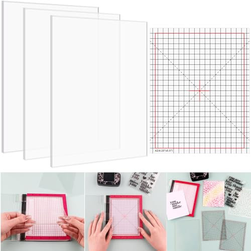 Photopolymer-Griffmatte mit 6 bedruckten Anleitungen zum Stempeln, vielseitig verwendbare, rutschfeste Klebematten passen in Stempelpositionierungswerkzeug für Kartenherstellung, halten Sie Ihren