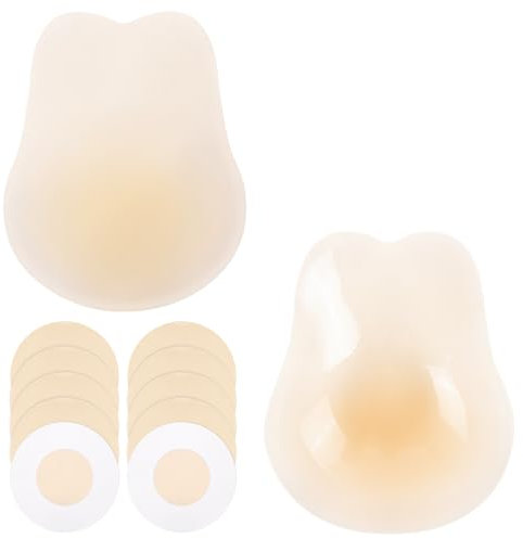 Kiiwah Soutiens-Gorge en Silicone Adhesif Push Up, Invisible Soutien Gorge Adhesif Dos Nu, Remonte Sein Adhesif RéUtilisable, avec 5 Paires Jetable Cache Tetons (M)