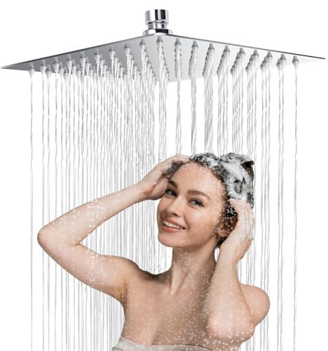 Gowkeey Rociador para Ducha Cuadrado 10 Pulgadas, Cabezal de Ducha de Acero 304 Inoxidable, Ducha de Acero, Alcachofa Ducha, Fácil de limpiar y fácil de instalar 25CM