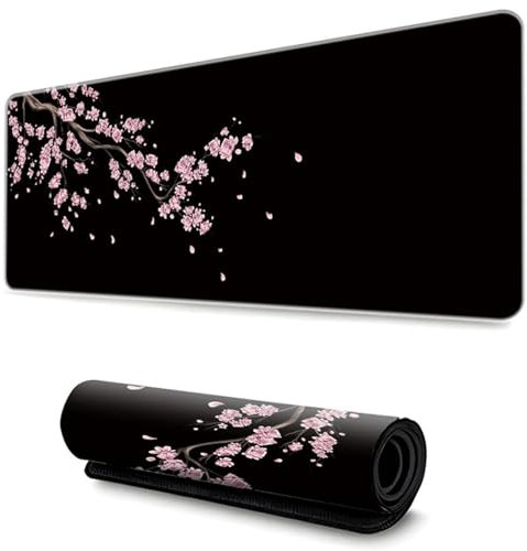 Hixingo Sakura Noir Tapis de Souris XXL/XL/L, Tapis de Souris Gamer, Tapis de Souris en Base Antidérapante, Tapis Souris avec Bords Cousus, Convient pour Gaming, Maison (900x400x3mm,Rose Clair)