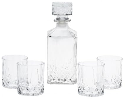 Set Bottiglia decanter da Whisky con bicchieri in vetro intagliato 900 ml (4)