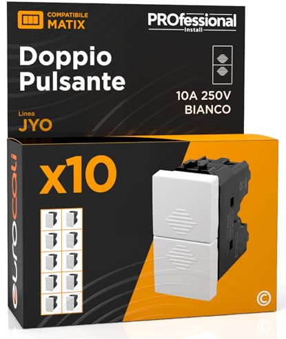Doppio Pulsante 10A 250V Compatibile con BTicino Matix a Incasso da Muro Frutti Elettrici Colore Bianco - Confezione da 10