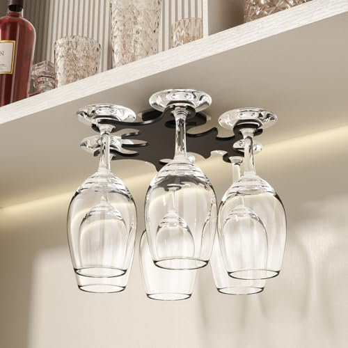 Vaisoeny Porte verres suspendu, support de verre à vin rotatif à 360 °, support de verre à vin sans perçage, rangement de verre à vin à installation facile pour cuisines et bars. (Noir)