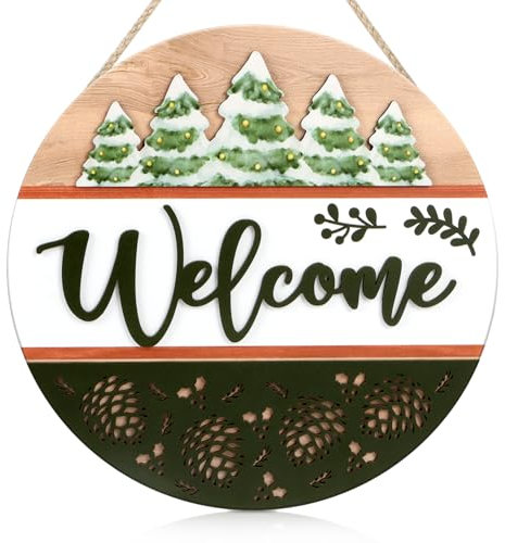 CHDITB Weihnachten Willkommensschild,Frohe Weihnachten Schild Haustür,Winter Weihnachten Kiefer Kegel Willkommenstür Hängeschild,Weihnachten Wanddeko Heimat Haus Wanddekoration Weihnachten Zubehör