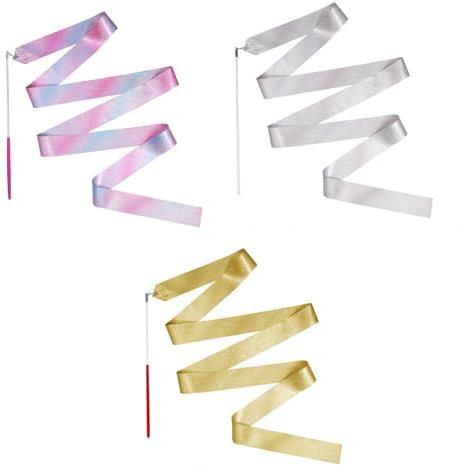 FINEASY 3 Pièces Rubans de Danse, Rubans de Gymnastique avec Bâton, 200 cm Rubans de Gymnastique Rythmique Étincelants, Rubans de Danse pour Enfants, Bandes pour Danse et Gymnastique
