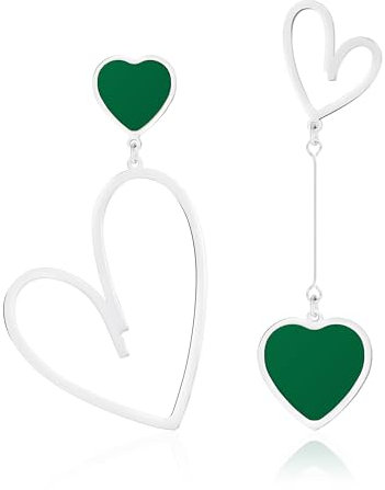 Linawe Grün Herz Hängeohrringe, Silber Hängend Edelstahl Ohrhänger für Damen, Schmuck Lover Ohrringe