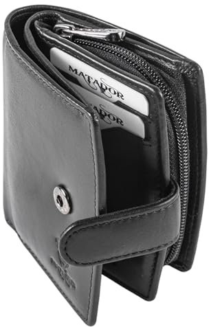 MATADOR Geldbeutel Damen Klein Leder #Valencia mit edler Geschenkbox, Eleganter Kleiner Geldbeutel Damen mit RFID Blocker, Luxus Mini Portemonnaie Viele Kartenfächer, Schwarz Nappa