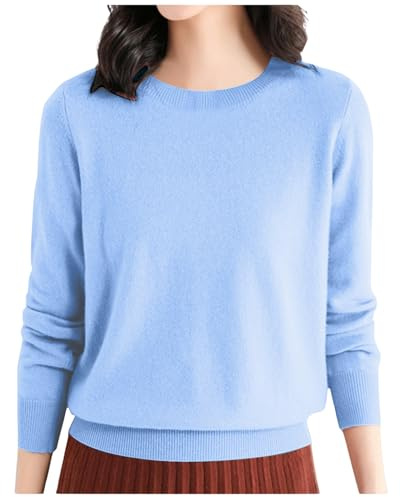 Pull Femme Automne Hiver Chaud Chic et Élégant Pull Fin Femme Manche Longue Col Rond Demi Saison Pullover Femme Tricoté Basic Doux Chandail Femme Leger Simple Uni Vintage