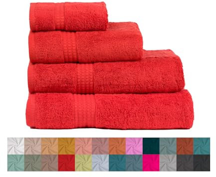 TRAMAS+ Premium 700 g Handtuch 4er-Set, 100% Baumwolle, 2 Handtücher 50x100 cm und 2 Badetücher 70x140 cm, extra weich, schnelltrocknend und sehr saugfähig - Rot