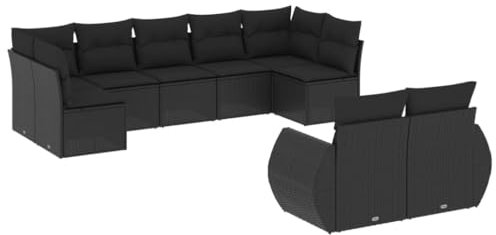 HETFTJN Outdoor Chair Gartenstühle Sofas & Couches Garden Sofas - 9-TLG. Garten-Sofagarnitur mit Kissen Schwarz Poly Rattan für Balkon Garten Terrasse Schwimmbad