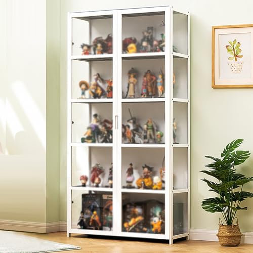 ZEOPLE Armoires de curiosités Vitrine en Verre pour Collection, Grande Vitrine, Armoire Vitrine, Armoire de Collection de Figurines et Objets rares(白,5段80cm)