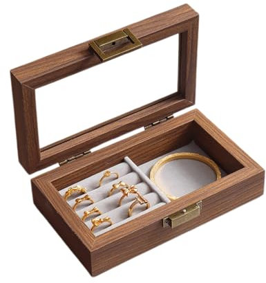 IUIBMI Joyero de Madera para Mujer, Joyero con Tapa de Cristal, Joyero Vintage, Organizador de Joyas, Estuche de Almacenamiento para Collares, Pendientes, Pulseras, Anillos (S #-2)