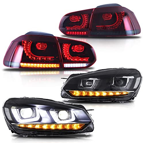 VLAND Scheinwerfer und Rücklicht kompatibel für Golf 6 Golf Ⅵ TSI Halogen 2008-2013 (Nicht für GTD/GTI/R), 1 Satz (Regulär) (+ Rot&geräuchert)