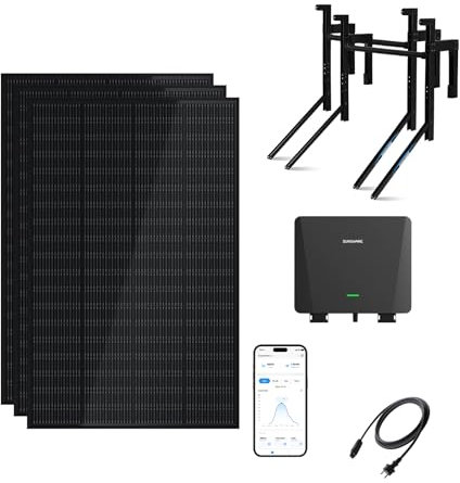 SUNSHARE Ray 600W Balkonkraftwerk mit Halterung (Betonbalkon) - Balkonkraftwerk 800W komplett Steckdose - neuester 800 Watt Wechselrichter - Solaranlage Komplettset - 5m Kabel
