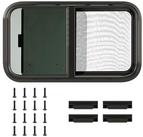 Wohnmobil Schiebefenster 700x400mm Wohnwagen Fenster Ausstellfenster Wohnmobilfenster Insektenschutz Sonnenschutz Getöntes Gehärtetes Glas für Wohnmobile Anhänger Pickups RV Camper-Fenster Schwarz