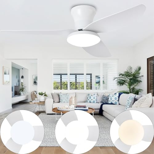 Lrenjon deckenventilator mit beleuchtung und fernbedienung leise led deckenlampe mit ventilator dimmbar 6-Gang ventilator deckenventilator mit licht Timer für Wohn-, Schlaf- und Esszimmer 100CM-Weiß