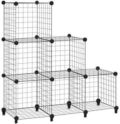 Xinng 6 Cube Wire Grid Stackable Storage Shelves,Interlocking Shelving Unit,Living Room Organiser Display Shelves,Closet Cabinet Organiser Shelves DIY bookcases(95x31x97cm)
