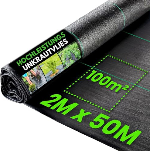 Green Thumbz Unkrautvlies Extra Stark - 2x50 m Unkrautflies für Garten Wasserdurchlässig, 100g/m² Reißfestes Unkrautmatte Garten, Hochbeet, Einfahrt, Hohe UV-Stabilisierung Bodengewebe Unkrautflies
