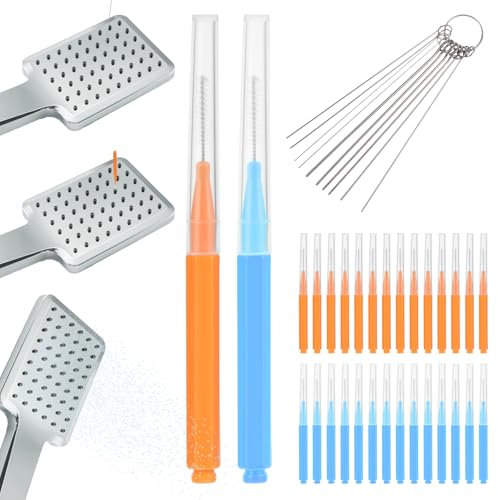 Oruola 50 Pcs Shower Head Cleaner,Shower Head Cleaning Brush,Showers Heads Cleaner Anti-Clogging Mini Crevice Showers Heads Bristle for Nozzle Gap Household Bathroom(Blue and Orange)