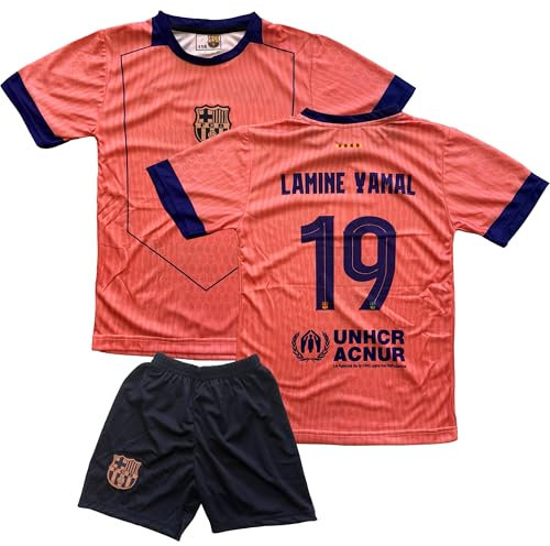 IHIMI Yamal #19 Ensemble maillot pour enfant – Barcelone 2026 Saison Design en rose avec short – Maillot de fan pour garçon, entraînement et loisirs – Tailles 128-176, Rose, 176