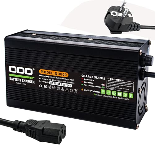 QDD Batterie LiFePO4 avec batterie C13 N+L LiFePO4 87,6 V 8 A Noir Chargeur pour batterie LiFePO4 24S 72 V