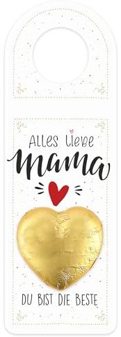 Herz & Heim® Personalisierter Flaschenanhänger mit Schokoladenherz zum Muttertag – Geschenkidee für Mama – Anhänger für Weingeschenke und andere Flaschen in 2 Größen (Groß)