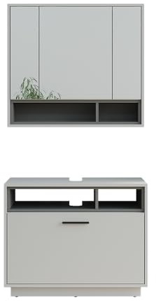 Vicco Badmöbel-Set Beatrice, Grau/Anthrazit, 80 cm | besteht aus Badspiegel und Waschbeckenunterschrank