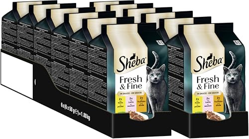 SHEBA® Fresh & Fine in Sauce mit Huhn. Lachs und Truthahn 12 x 6 x 50g